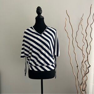Navy and White Striped Women's Top